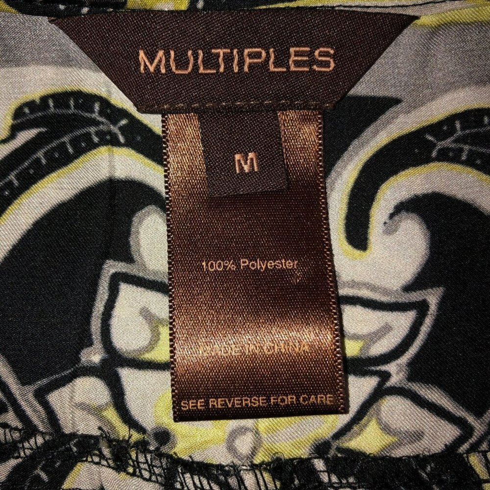 Multiples Medium Black Yellow Print Elastic Waist 3/4 Sleeve Blouse Top Size M - Picture 9 of 10